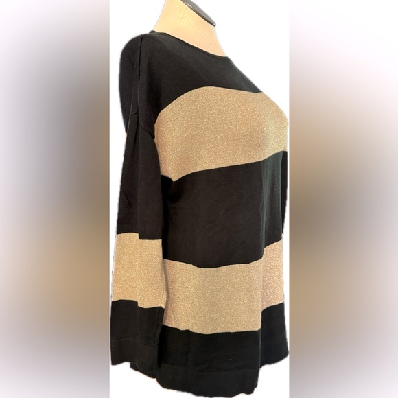 RALPH LAUREN CHAPS Black & Metallic Gold Sweater roomy tunic wide sleeve L Excel - Picture 5 of 6
